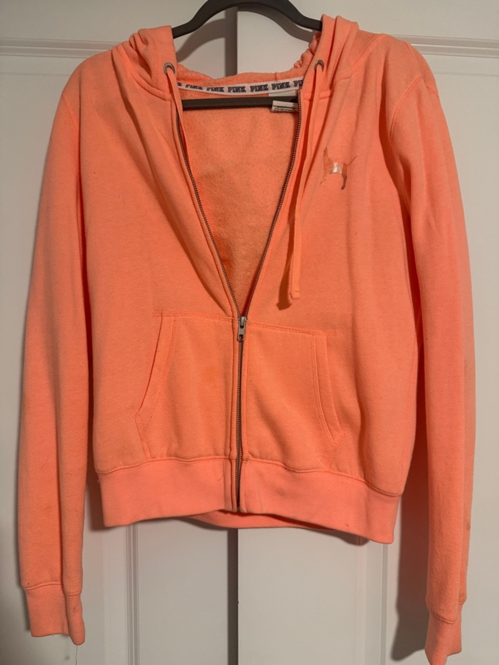 Victoria's Secret PINK Peach Zip Hoodie with Silver Zipper Size Small